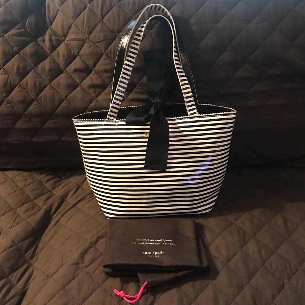 Kate Spade Black & Cream Tote Ribbon Bow Closure